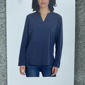 Rev Long Sleeve Navy V-Neck Top M Polyester & Spandex Blend d0321